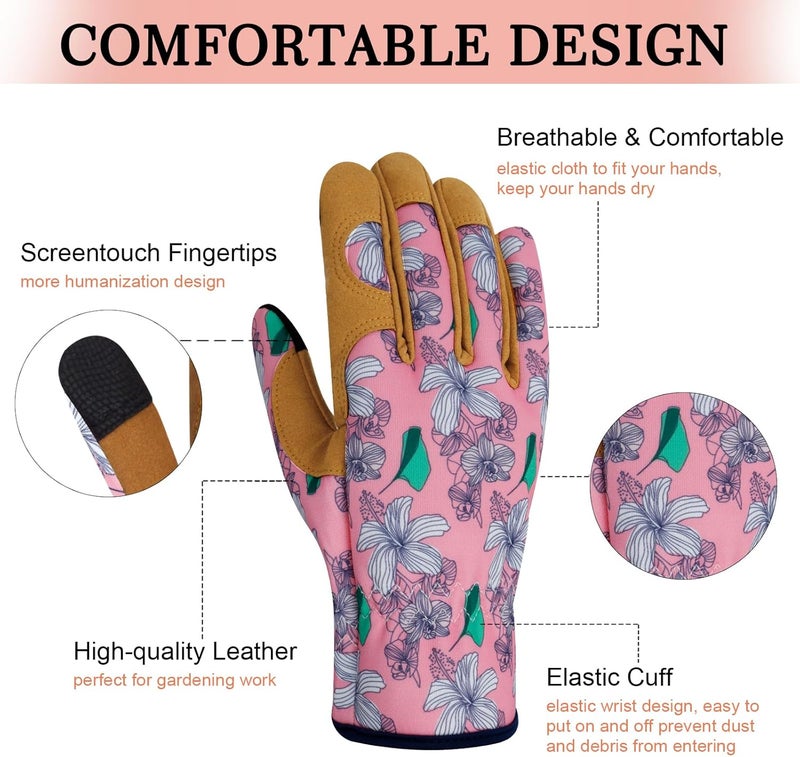 MERTURN Store Leather Gardening Gloves for Women Thorn Proof Garden Gloves Touch Screen Working Gloves Gifts,M - Image 3